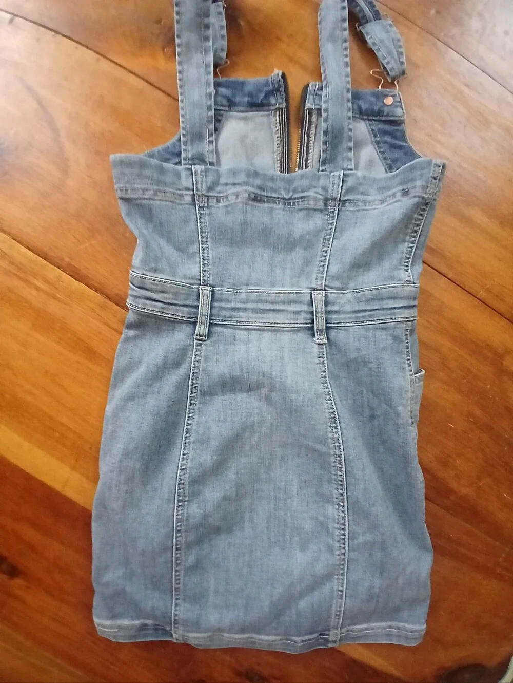 American Eagle Outfitters Super Stretch Blue Zip-Front Denim Overall Dress Sz 0 - Picture 5 of 7
